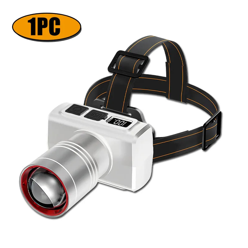 Super Bright LED Headlamp RechargeableHead Light Motion Sensor Front Led Head Flashlight Waterproof Outdoor Camping Flashing Oasis Select White 1PC