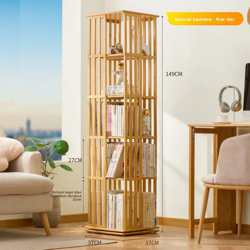 360 ° rotating bookshelf bookcase floor to wall shelf children's simple storage rack toy cabinet simple multi-layer Oasis Select Primary five layers