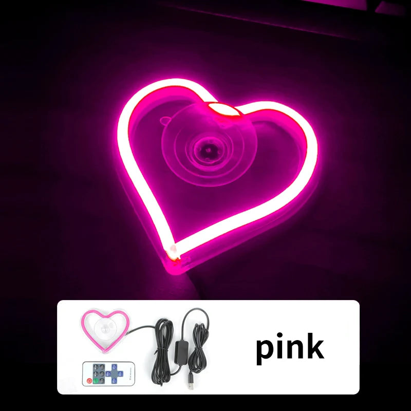 Heart LED Car Window Neon Light | USB & Remote Control