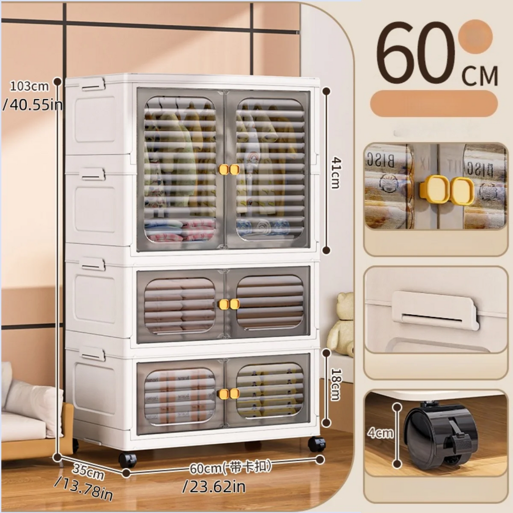 Foldable Cabinet,2-5 Tier, Multi-Combo,Rolling Mobile with Wheels,Heavy-Duty, Large Capacity,Bedroom/Living Room/Kitchen Storage Oasis Select 3Layers-gray