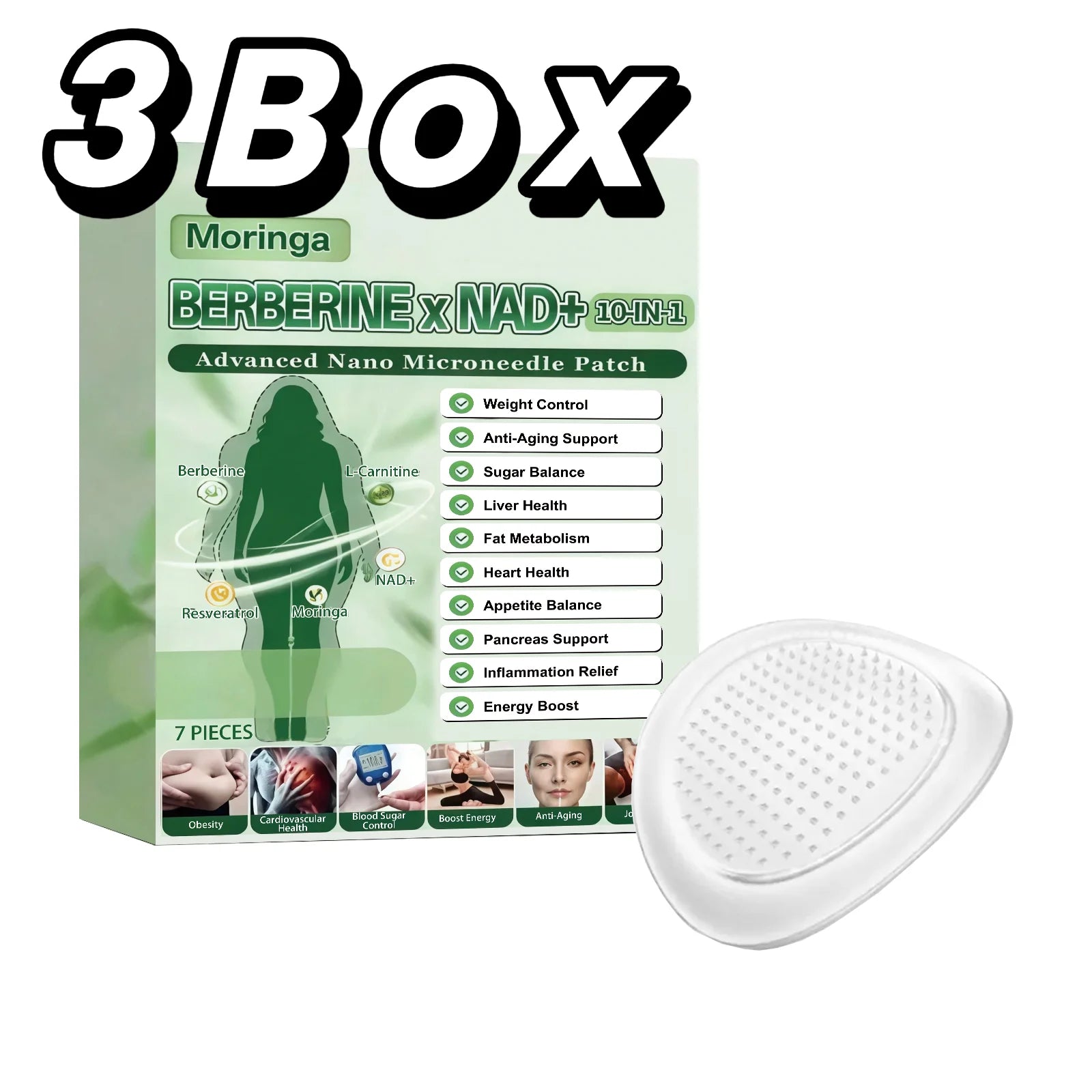 1 Overnight Microneedle Patch Natural Moringa Berberine NAD Firming Oasis Select 3Box