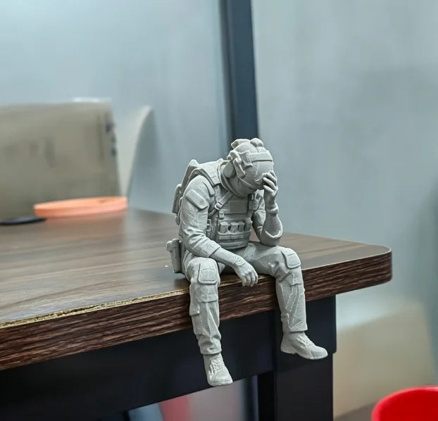 Military Style Sitting Soldier Figurine 3D Printed Miniature Tactical Gear Desk Ornaments Home Office Bookshelf Decor Craft Gift Oasis Select grey Sitting Soldier