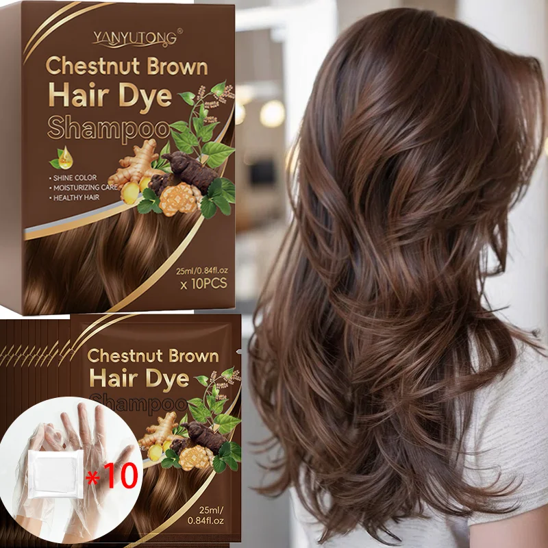Chestnut Brown Natural Ginger 3-in-1 Hair Color Shampoo, 250ml, Long-Lasting Color, Nourishing Formula for Men and Women Oasis Select 10 pcs disposable gloves 10