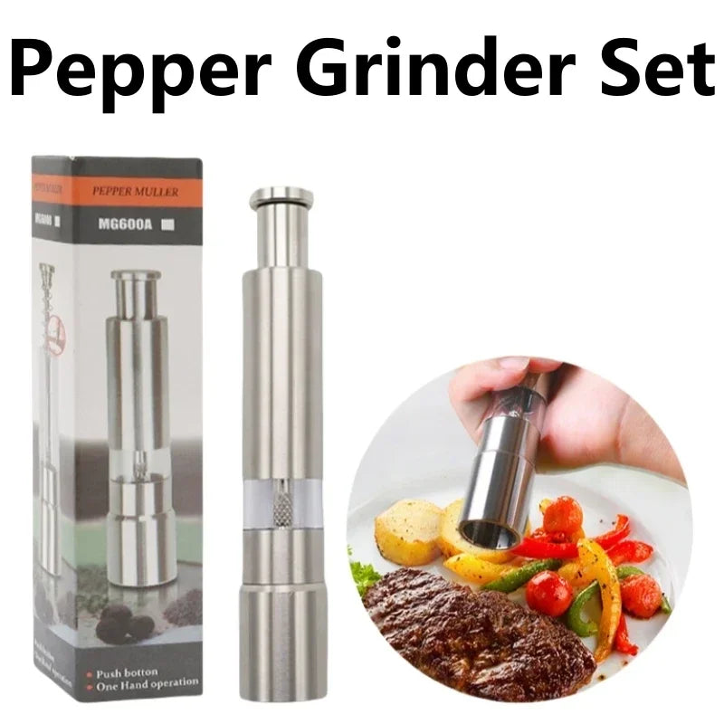 Manual Salt and Pepper Grinder Thumb Press Grinder Peppercorns Sea Salt Spices Stainless Steel Spice Grinder Barbecue Kitchen Oasis Select