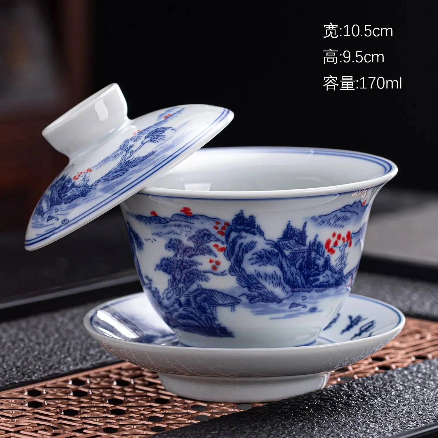 Ceramic Three-Talent Gaiwan Home Single Tea Maker Tea Cup Chinese Style Kung Fu Tea Set with Lid Tea Cup Gaiwan Oasis Select Landscape Style 2
