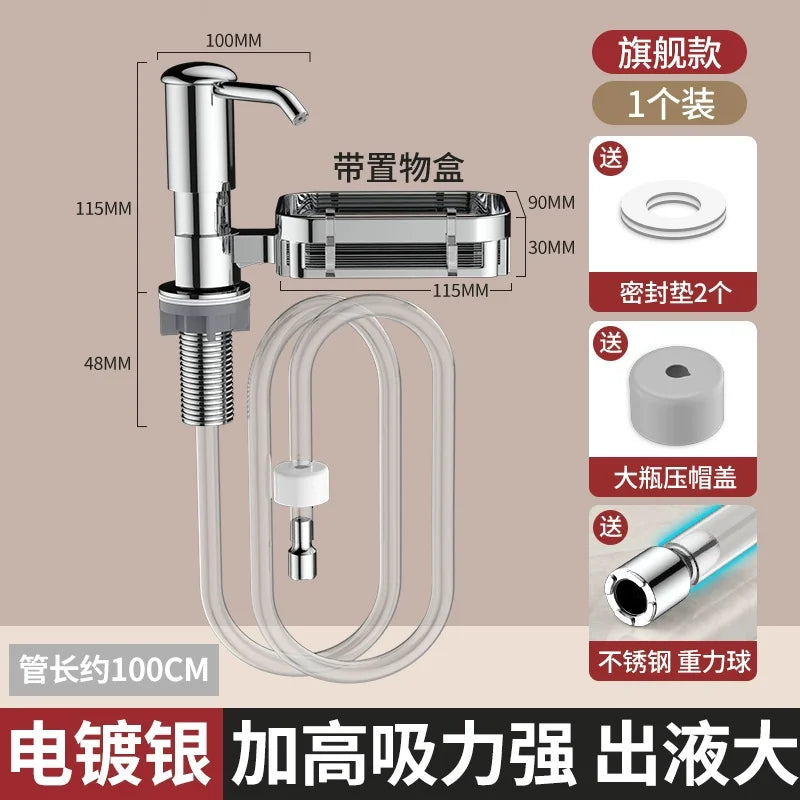 Soap Dispenser for Kitchen Sink, Kichen Sink Soap Dispenser,Extension Tube kit, Under Sink Soap Dispenser Pump, No Need More Ref Oasis Select Silver with Storage