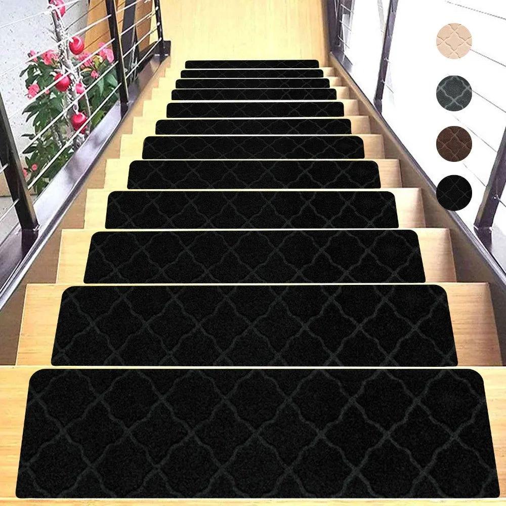 New Self-adhesive Staircase Mat Non-Slip Soft Stripe Stair Tread Carpet Mat Safety Protection Cover Pads Home Decor Oasis Select B Black