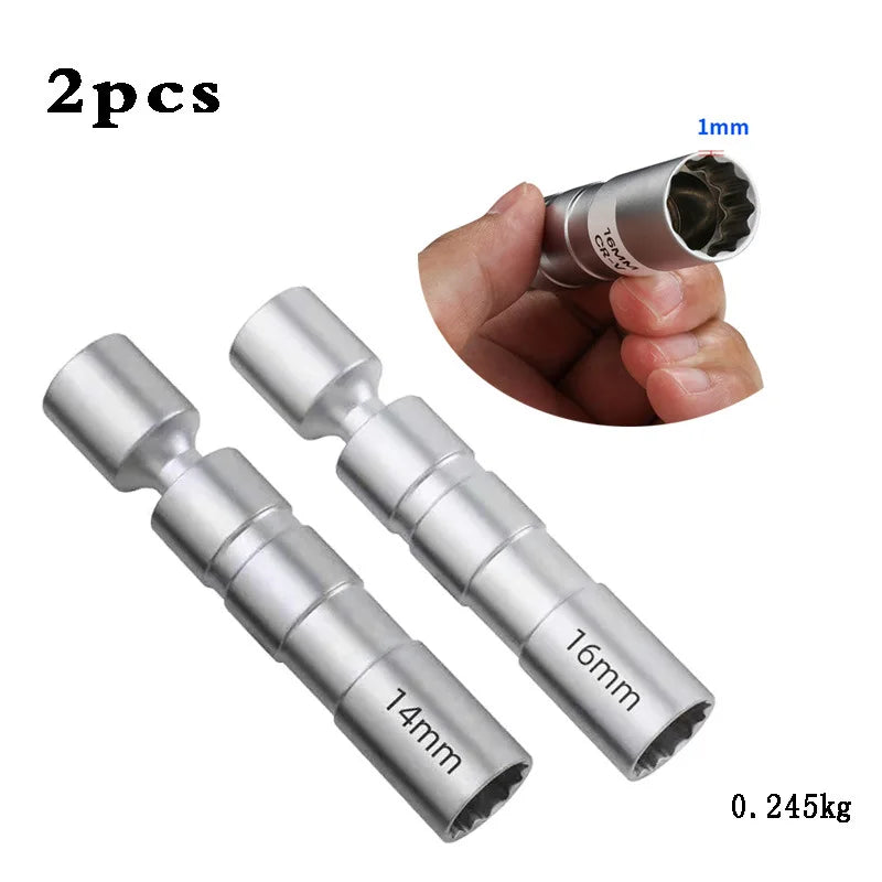 For BMW Mercedes Benz Spark Plug Sleeve Wrench Socket Magnetic 12-Point Angle Thin Wall Spark Plug Car Removal Tools 14mm 16mm Oasis Select 2pcs