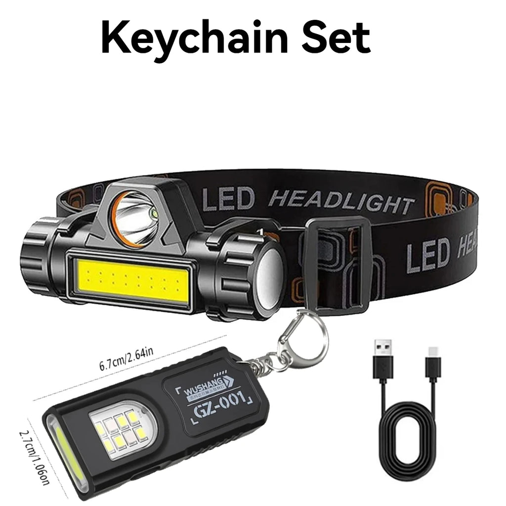 1-5PCS Rechargeable COB LED Headlamp Strong Magnetic Powerful Headlight Super Bright Waterproof Head Torch For Outdoor Fishing Oasis Select Keychain Set