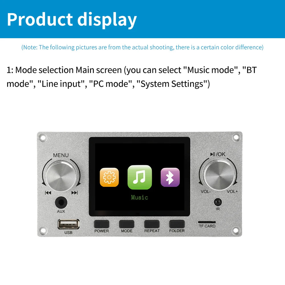 2.8 Inch TFT Color LCD Lossless MP3 Decoder Board Bluetooth 5.3 Stereo Audio FLAC WAV APE Decoding USB TF For Car Amplifier Oasis Select