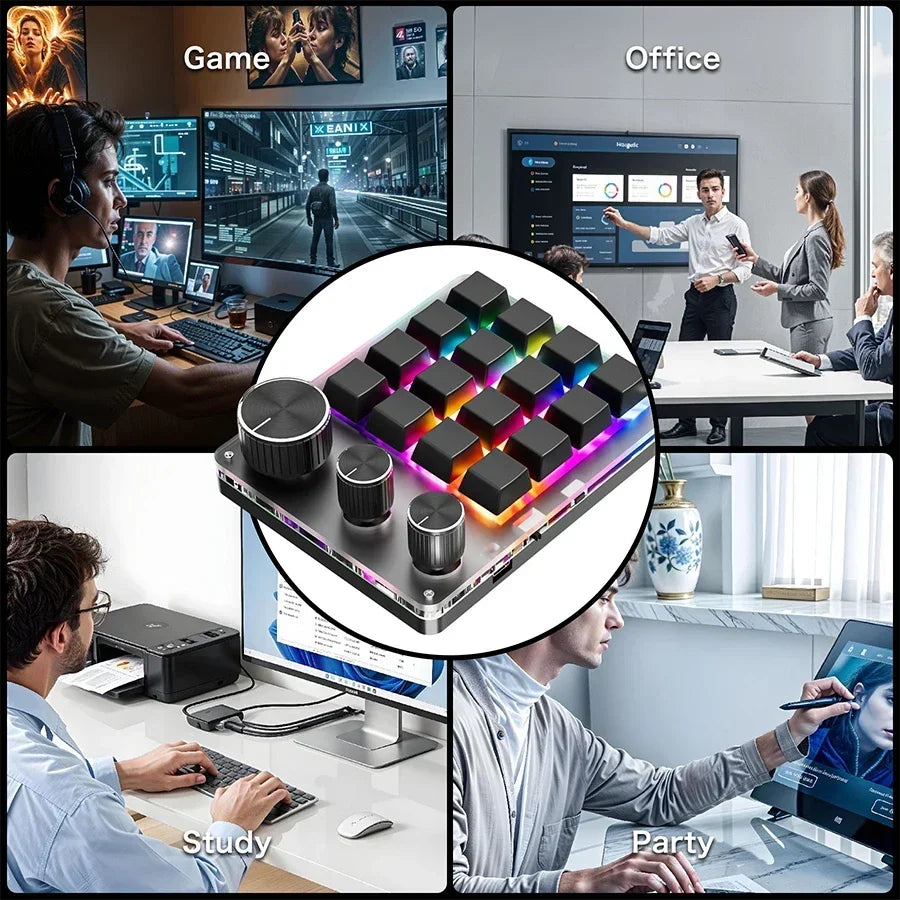 16 Keys 3 Mode Macro Mechanical Keyboard USB RGB Gaming Custom Programming Knob Portable Custom 6Keys 3Knob Switch For Photoshop Oasis Select
