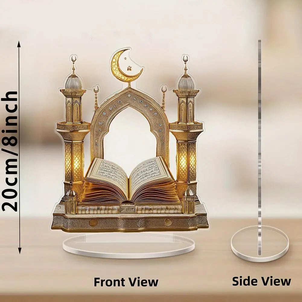 1pc 2D Quran Acrylic Desktop Decor - Ramadan Moon Star Design, Eid Al-Fitr Home Ornament, Muslim Festival Decoration Gift Oasis Select