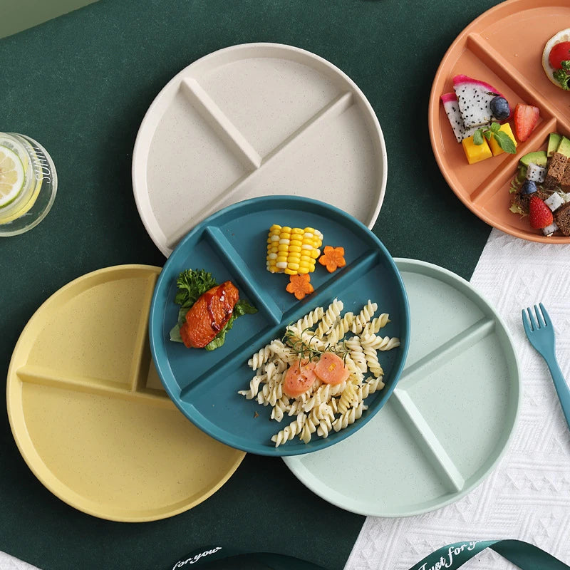 Three-Grid Eco-Friendly Wheat Straw Divided Plate Fruit Salad Food Tray Dinner Plate Compartment Plate Kitchen Dinnerware Plates Oasis Select