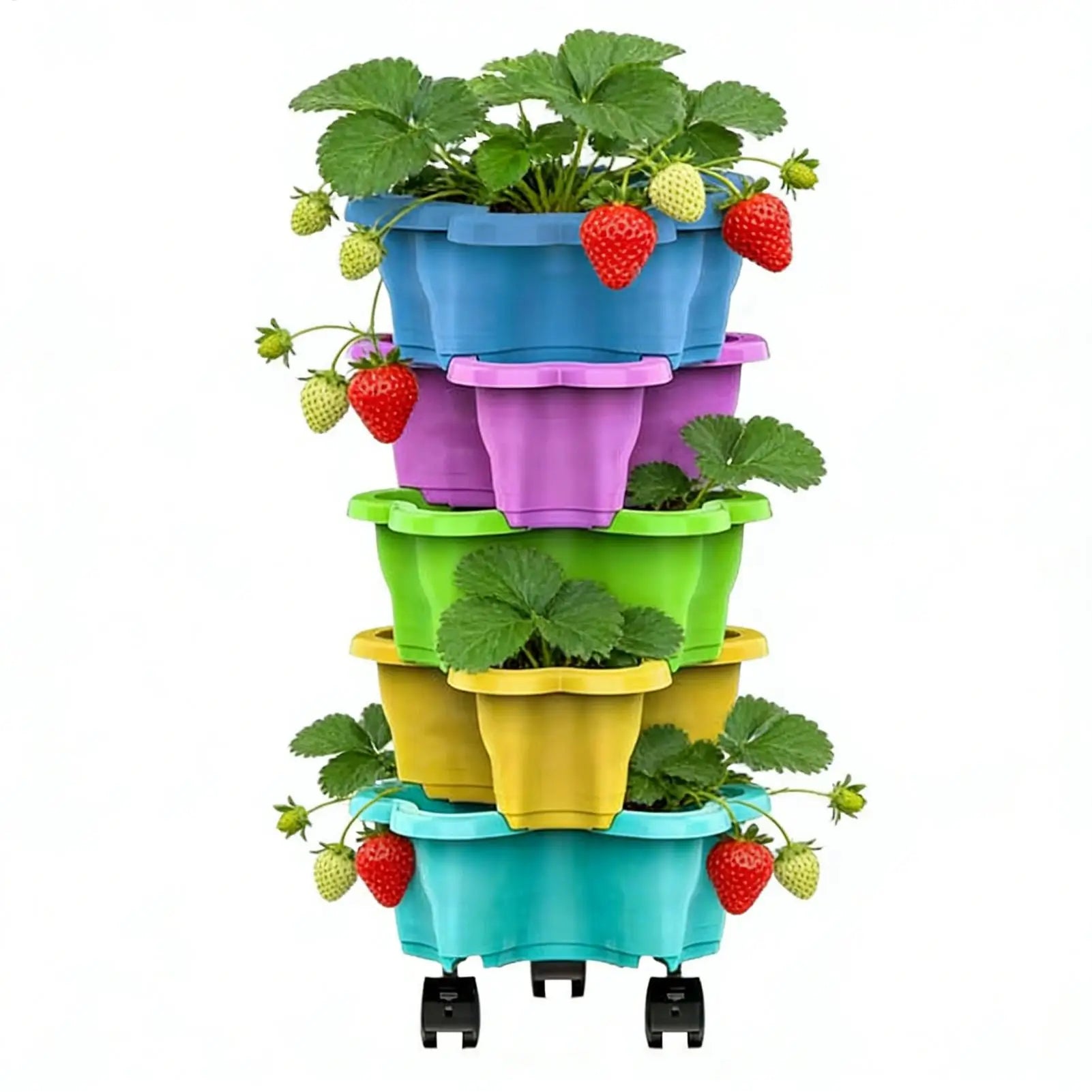 Strawberry Tower Planter Secure Vertical Weatherproof Stackable Planter Indoor Outdoor Gardening Pots for Yard Farm Patio Oasis Select