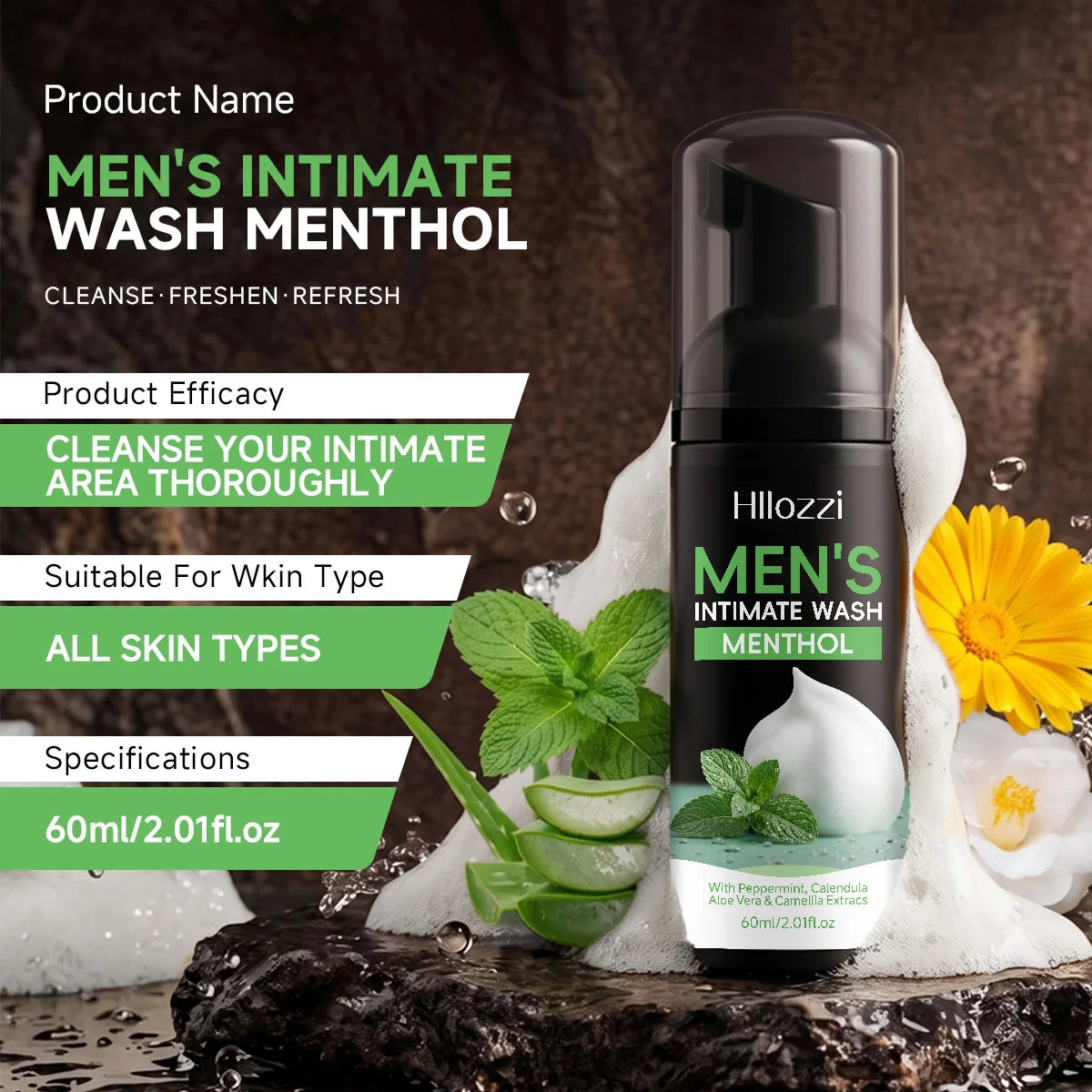 MEN'S INTIMATE WASH MENTHOL，For gentle cleansing, moisturizing, odor control and skin cleansing, and men's intimate area care. Oasis Select