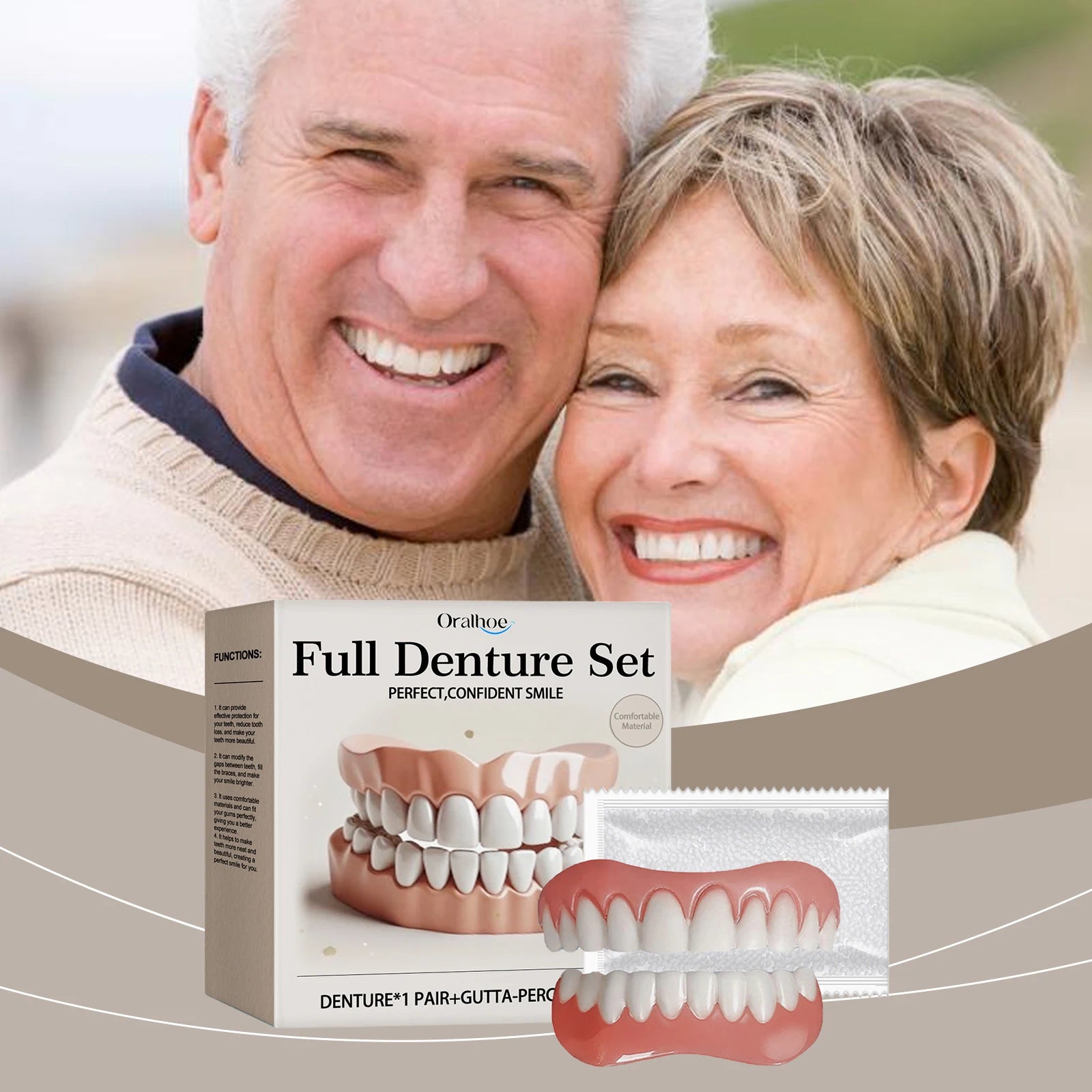 Silicone False Teeth Upper Lower Veneers Dentures Whitening Fake Teeth Confident Smile Comfortable Fit Teeth Orthodontic Tools Oasis Select