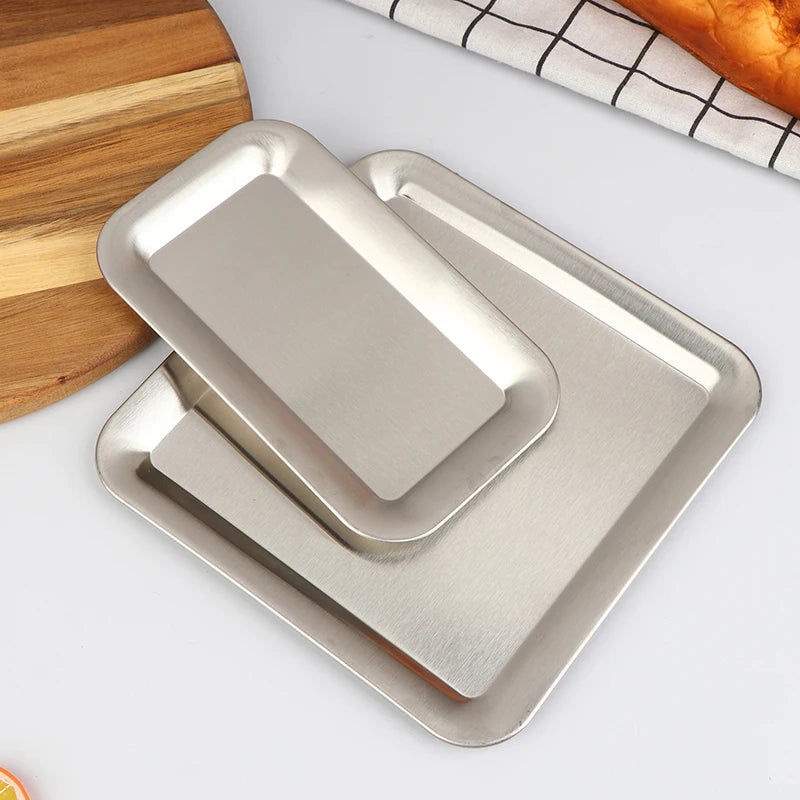 Luxury Square Rectangular Stainless Steel Serving Tray Cafe Cake Dessert Plate Storage Trays Home Kitchen Storage Table Dish Oasis Select