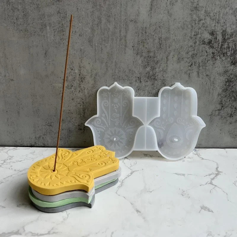 2-Chamber Famati Palm Silicone Mold Hamasa Hand Cement Aromatherapy Bracket Tray DIY Concrete Coaster Handicraft Mold Oasis Select