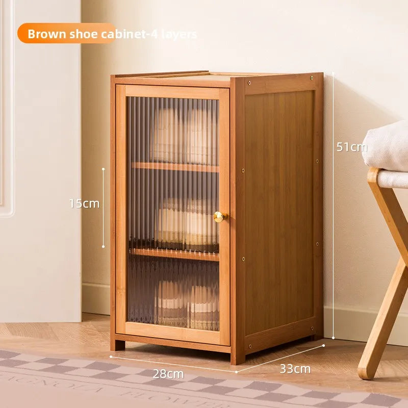 Black solid wood ultra-narrow shoe cabinet household door tipping bucket shoe cabinet French outdoor shoe rack Oasis Select Brown four floors