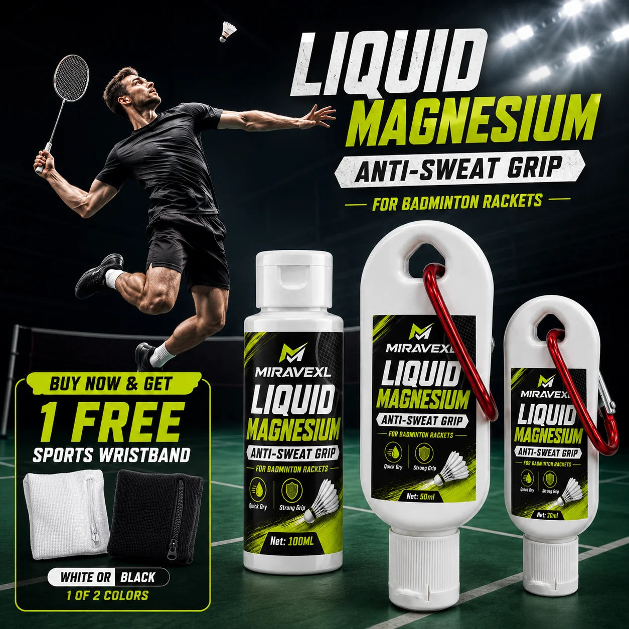 Badminton Racket Anti-Sweat Liquid Grip – Prevent Slipping, Improve Control, Free Sports Wristband, 30-100ML Sports Training Kit Oasis Select