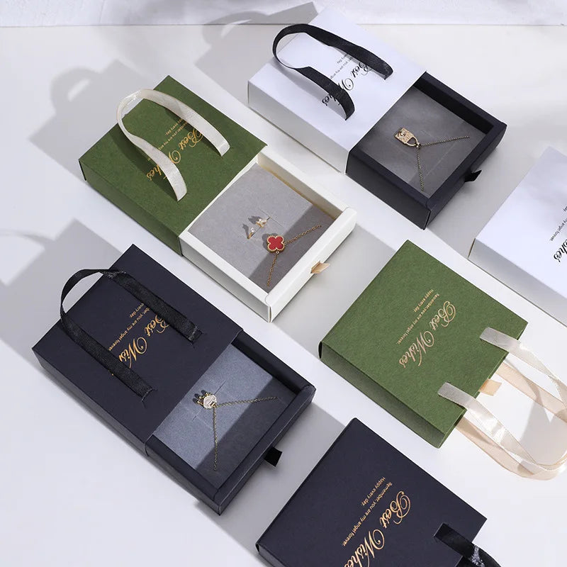 Handheld Jewelry Box Paper Pull-Out Drawer Jewelry Case Portable Ring Earrings Necklace Gifts Packaging Box Oasis Select