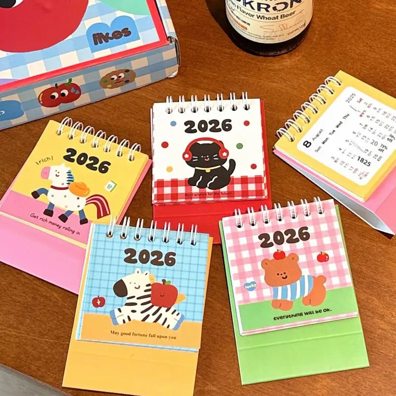 1Pcs Cartoon Portable Coil Monthly Calendar Planner 2026 Horse Year Mini Desk Calendar Office And Home Decor New Year's Present Oasis Select