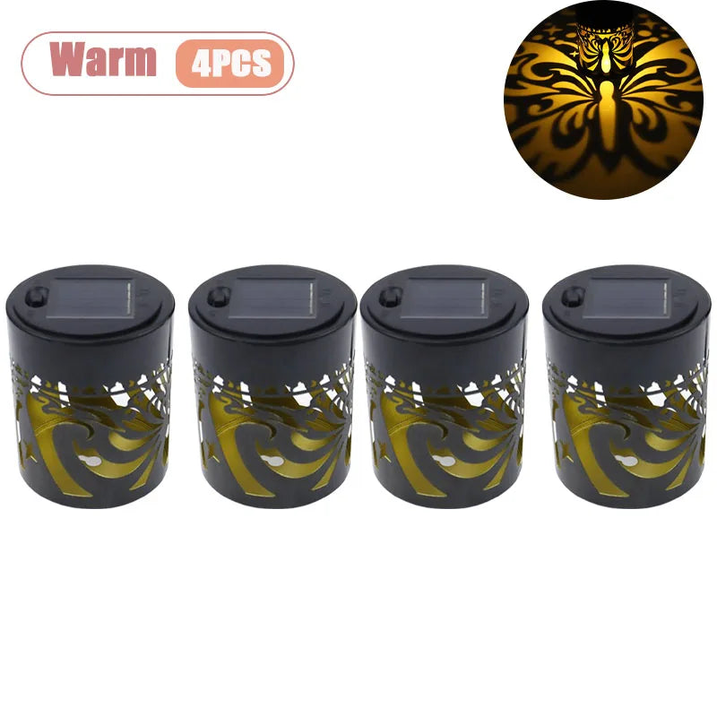 1-8PCS Solar Butterfly Wall Light Iron Hollow Projection Lamp Vintage Pattern Shadow for Outdoor Fence Gate Garden Decoration Oasis Select Warm-4PCS