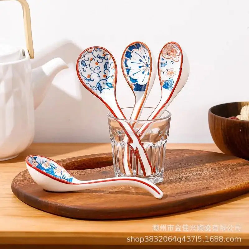Japanese Ceramic Soup Spoon Everyday Ceramic Soup And Ramen Spoon With Long Handle Kitchen Tablewear Oasis Select
