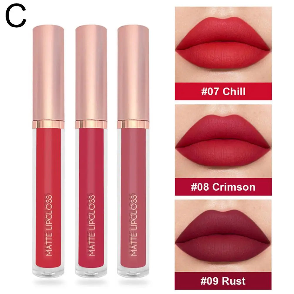 3-Piece Nude Velvet Matte Liquid Lipstick Set – Long-Lasting Liquid Lipstick Set Oasis Select C