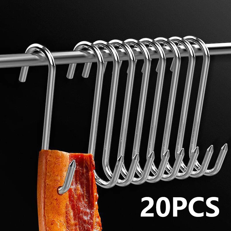 20-Pack Stainless Steel S-Hooks for Smoking, BBQ & Butchering