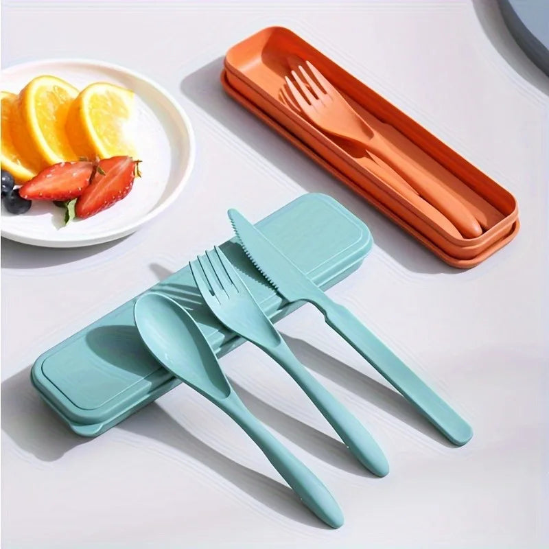 3In1 Portable Cutlery Set Reusable Home Travel Utensil Set Fork Spoon Knife with Box Dinnerware Set Picnic Camping Tableware Oasis Select