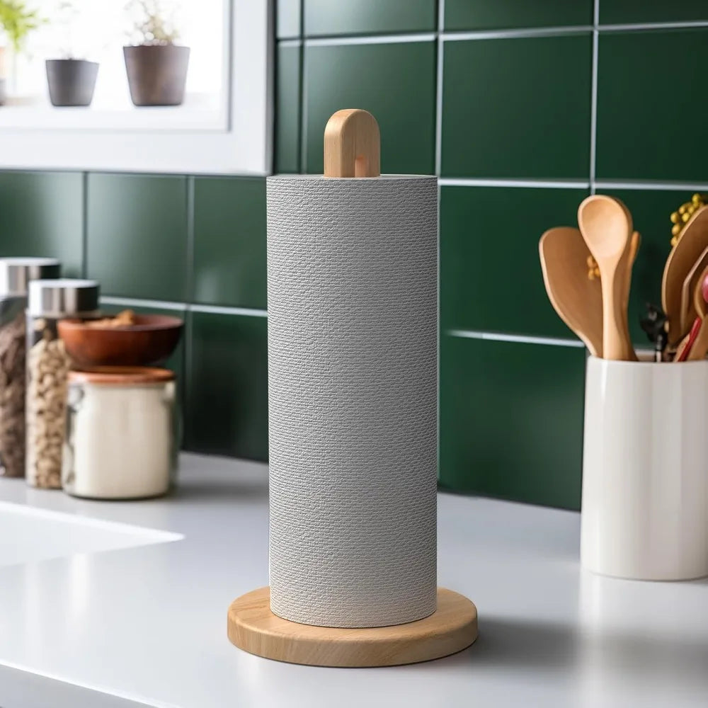 Wooden Vertical Tissue Stand Non Slip Base Countertop Roll Paper Rack Stable Desktop Organizer Household Fitting Practical Oasis Select