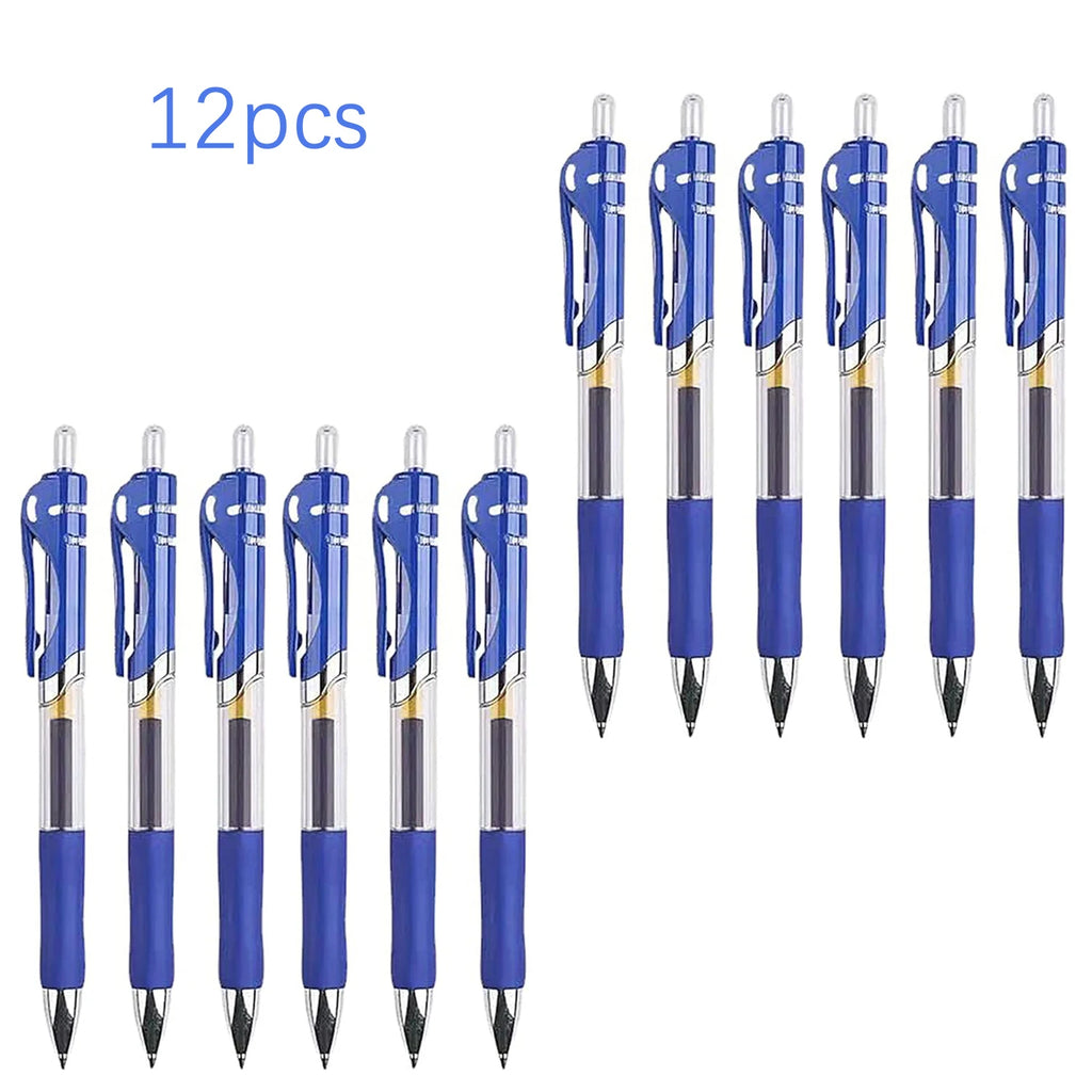 6/12pcs Retractable Gel Pens Set Black/Red/Blue Ink Ballpoint for Writing Refills Office Accessories School Supplies Stationery Oasis Select 12Pcs blue