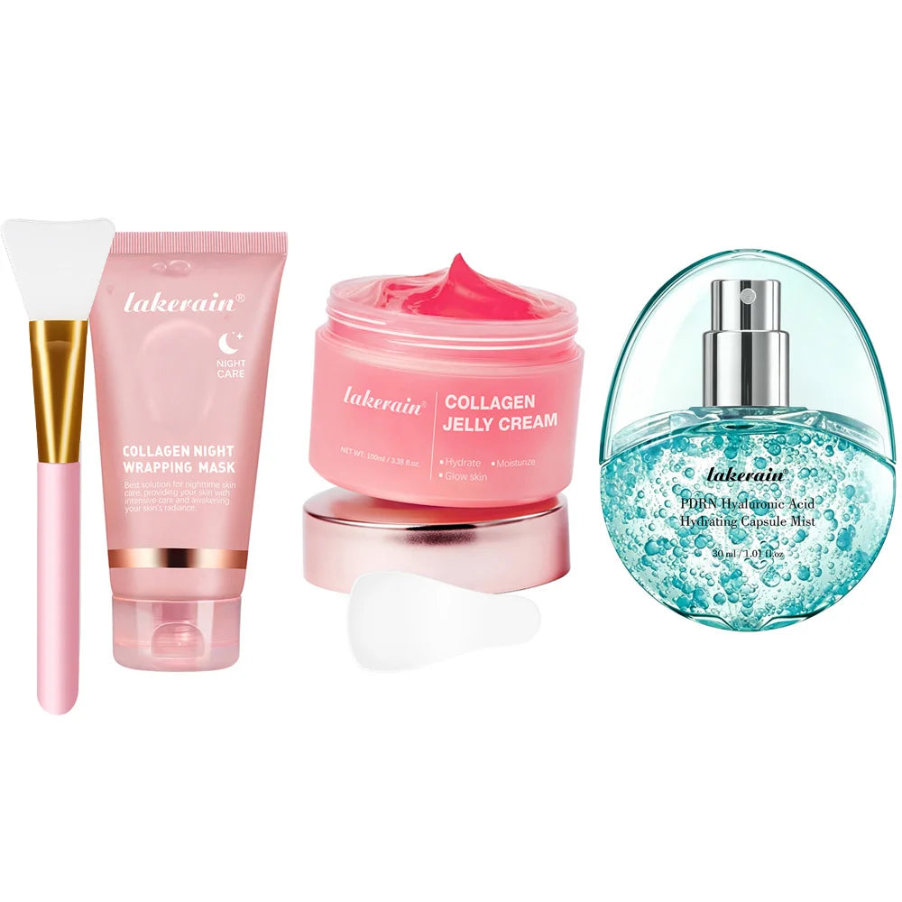 Collagen Jelly Cream Hydrolyzed Collagen Overnight Facial Mask Wrapping Peel-Off Mask Hydrating Firming Moisturizing SkinCare Oasis Select SET 9