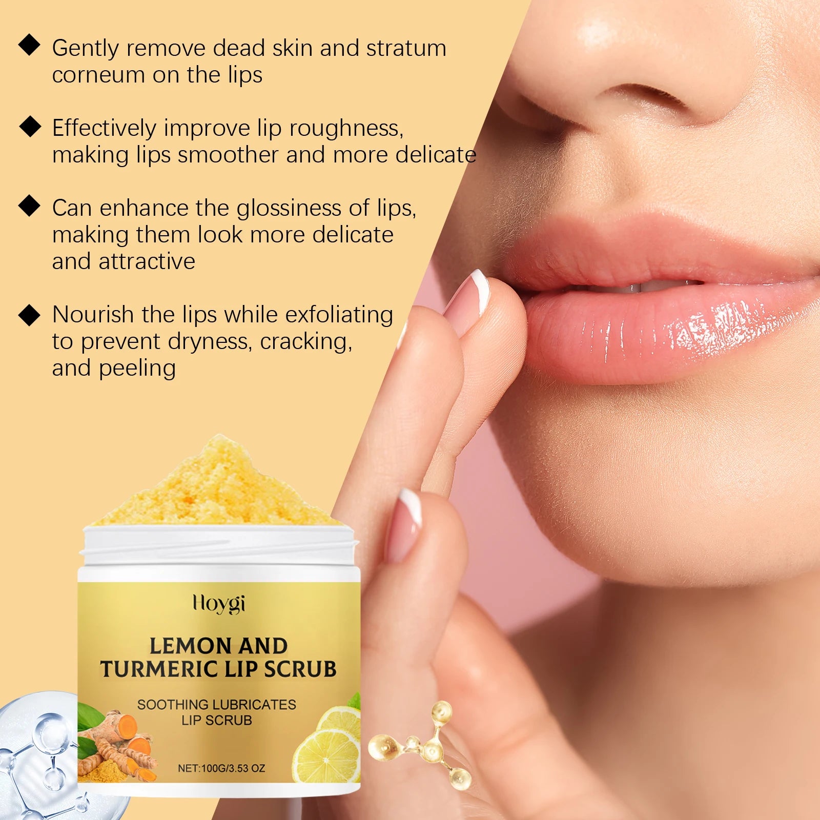 Hoygi Turmeric Lemon Lip Scrub – Exfoliate & Brighten Lips Lip Scrub Oasis Select