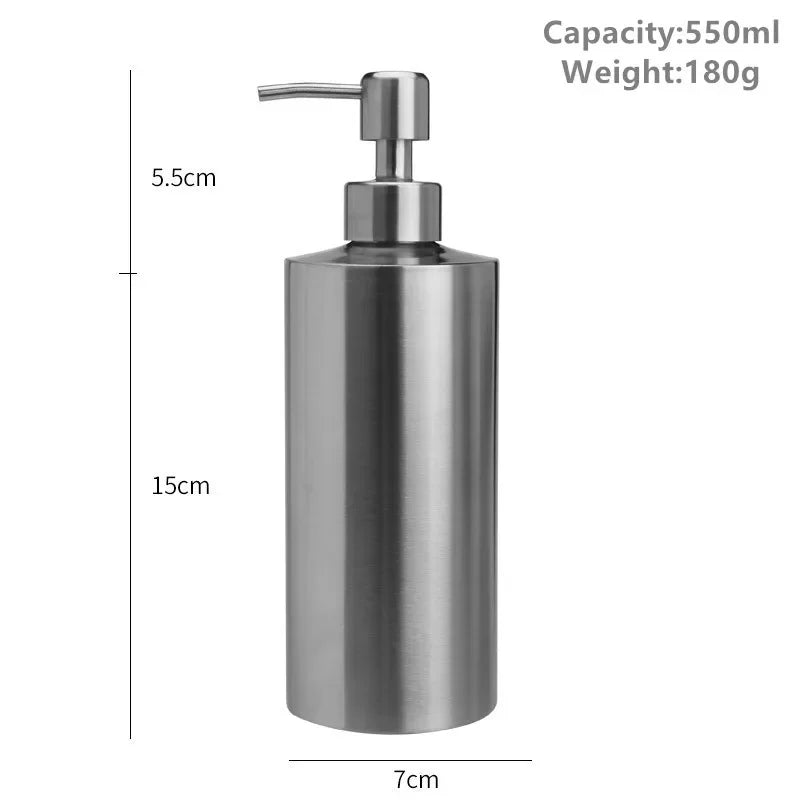 Liquid Soap Dispenser Bottle Gel Bottle 304 Stainless Steel Silver Rose Gold Lotion Pump Hand Soap Kitchen Bathroom Dispenser Oasis Select 550MLsilver