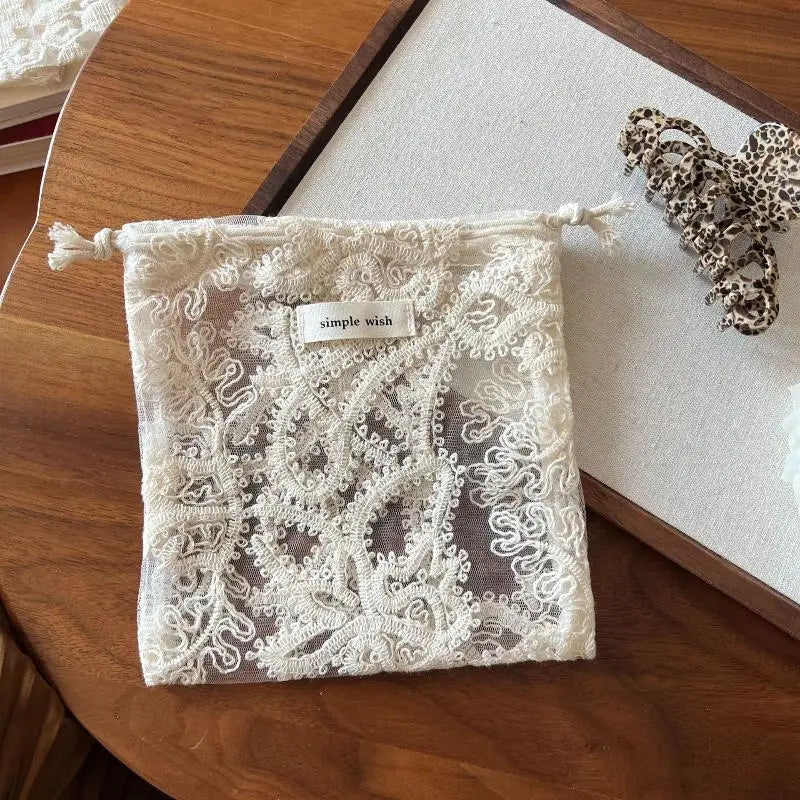 Vintage Lace Drawstring Bag | Travel Organizer for Cables & Cosmetics