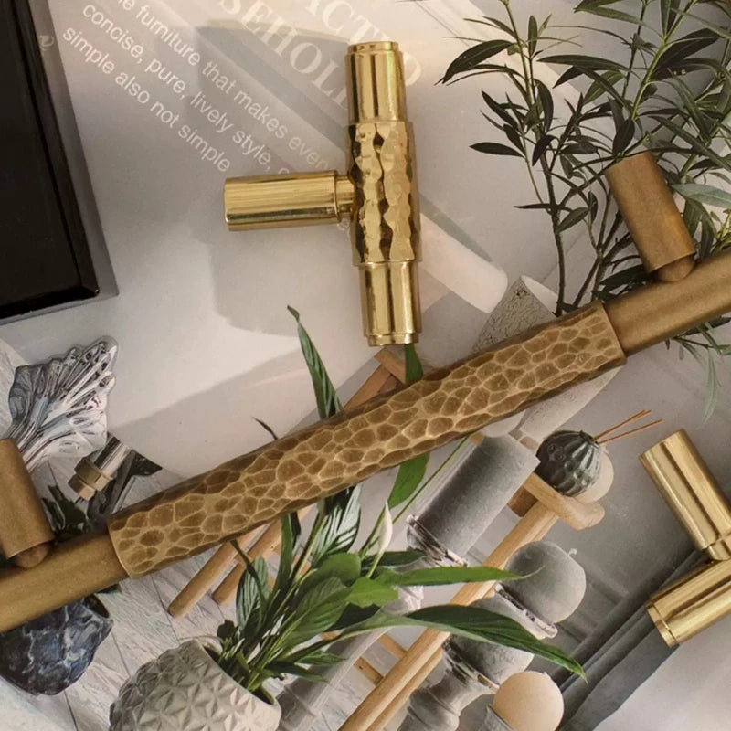 Solid Brass Furniture Handmade Hammer Patterned Wardrobe Door Vintage Light Luxury Cabinet Door Drawer Hardware Handle Oasis Select