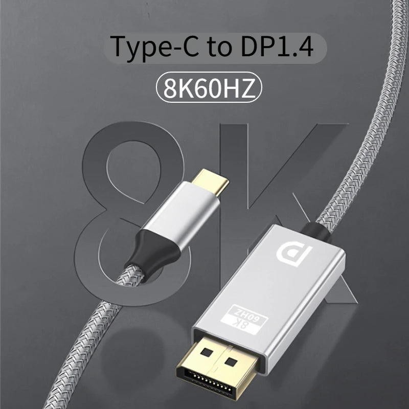 1.8M USB C To DisplayPort 1.4 Cable 32.4Gbps 8K@60Hz 4K@144Hz Type C To DP1.4 Adapter Thunderbolt 4/3 Compatible for MacBook Oasis Select