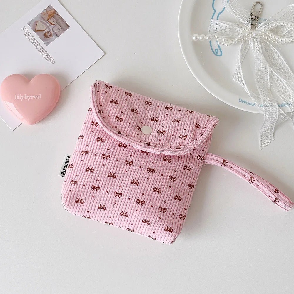Corduroy Makeup Bag Premium Portable Storage Bag Cosmetic Organizer Bag Spacious Bow Sanitary Napkin Pouch For Gift For Women Oasis Select