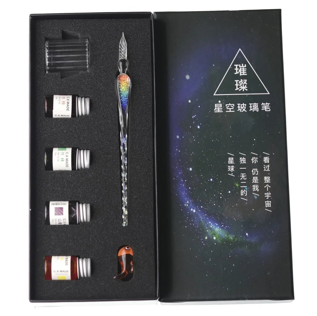 Star glass pen dipped in fountain pen gift box gold powder color ink set for students, net red Tiktok creative gift pen Oasis Select 7