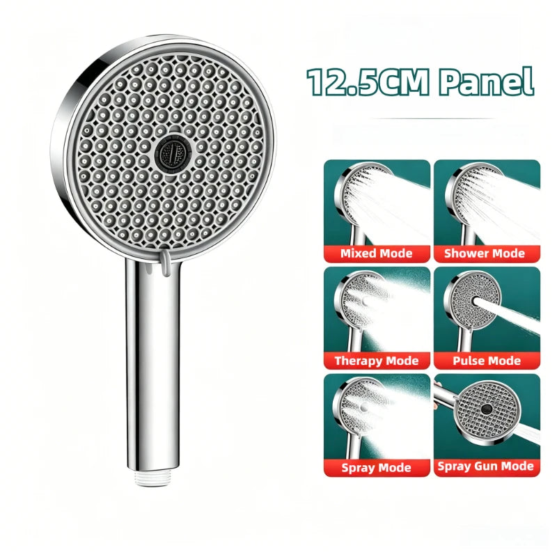 6 Modes Adjustable Pressure Boost Shower Head 12.5CM Big Panel High Pressure Large Flow Handheld Showerhead Bathroom Accessories Oasis Select