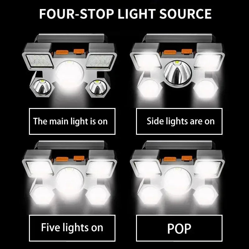 Ultra-bright Rechargeable Headlamp Portable 5 LED Headlight Head Torch Waterproof Working Light Outdoor Camping Fishing Cycling Oasis Select