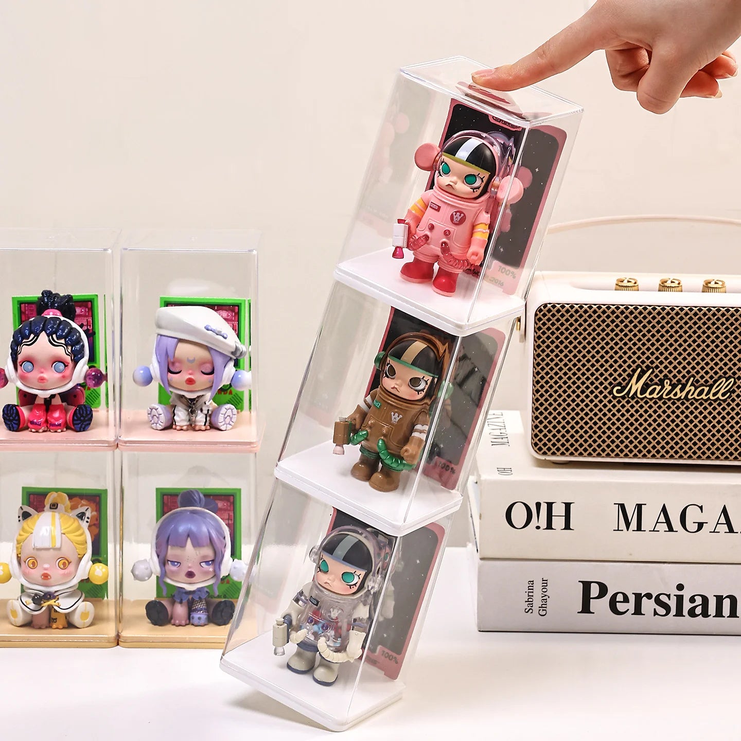 6pcs Acrylic Dust-Proof Colored Base Doll Blind Box Display Box Card Groove Stackable Collectible Crafts Storage Box Handmade Oasis Select