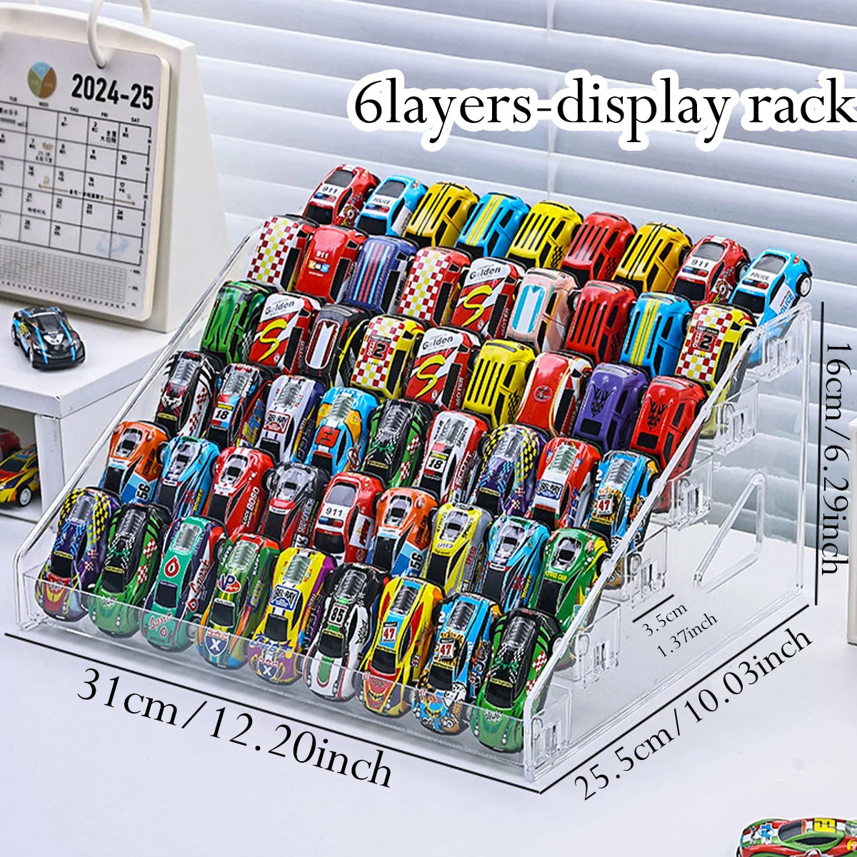 1pc acrylic multi-layer stepped toy car display rack buckle cosmetic home storage rack ideal choice for storage enthusiasts Oasis Select Transparent 6-layer