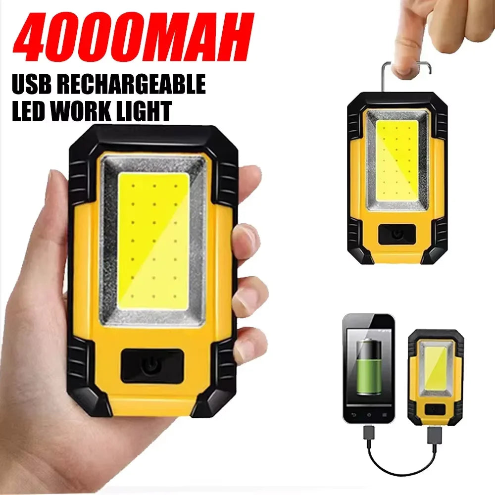 4000MaH Rechargeable Work Light Super Bright COB Flashlight With Magnetic/Hook Portable Camping Lantern For Outdoor Emergency Oasis Select