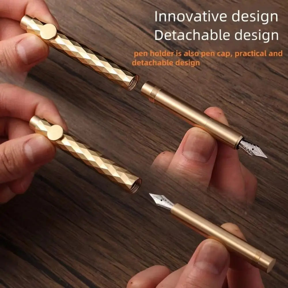 Portable Scalable Metal Fountain Pen Handwriting Retro Vintage Brass Pens Short Artist Writing Mini Pocket Pen Stationery Oasis Select