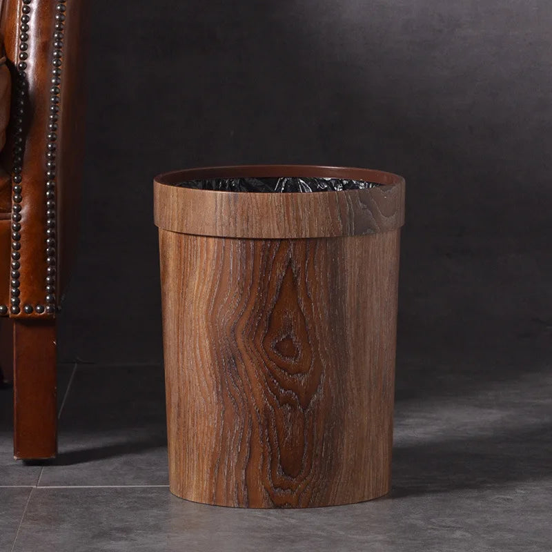 Vintage round wood grain trash can Guest room trash can Hotel plastic trash can garbage bin Oasis Select