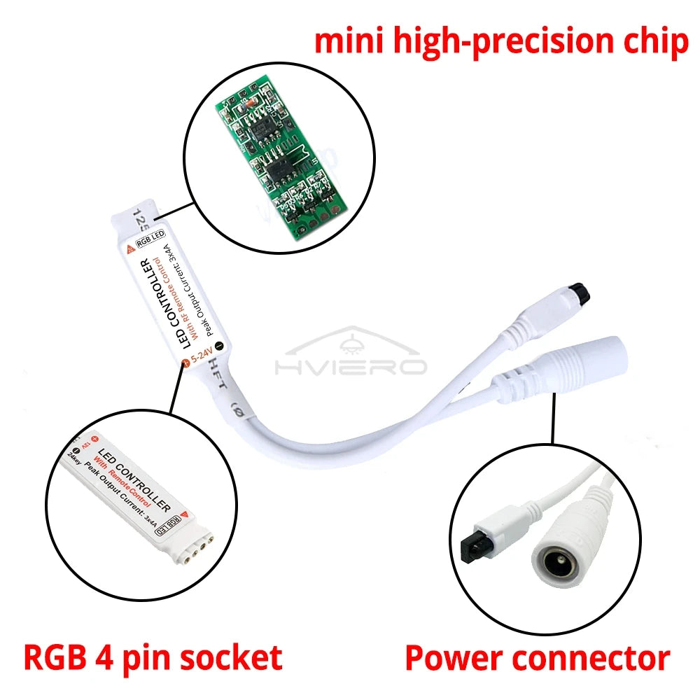 24-Key IR Remote RGB LED Strip Controller – DC 12V