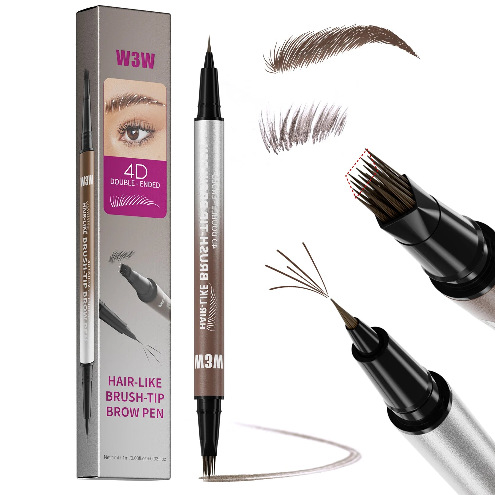 W3W 2-in-1 Waterproof Eyebrow Pen & Brush | Natural Brows